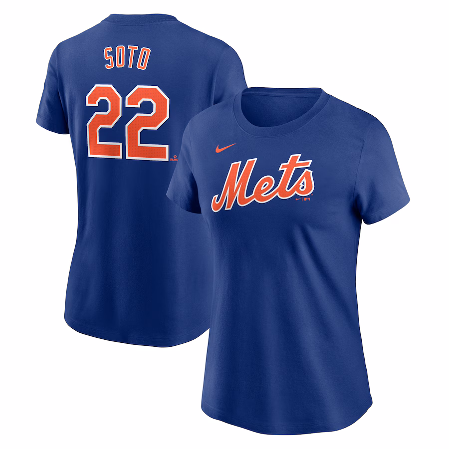 Women's New York Mets Juan Soto Nike Royal Fuse Name & Number T-Shirt - Jersey