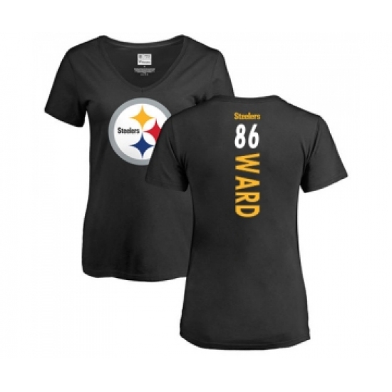 Football Women's Pittsburgh Steelers #86 Hines Ward Black Backer Slim Fit T-Shirt - Jersey