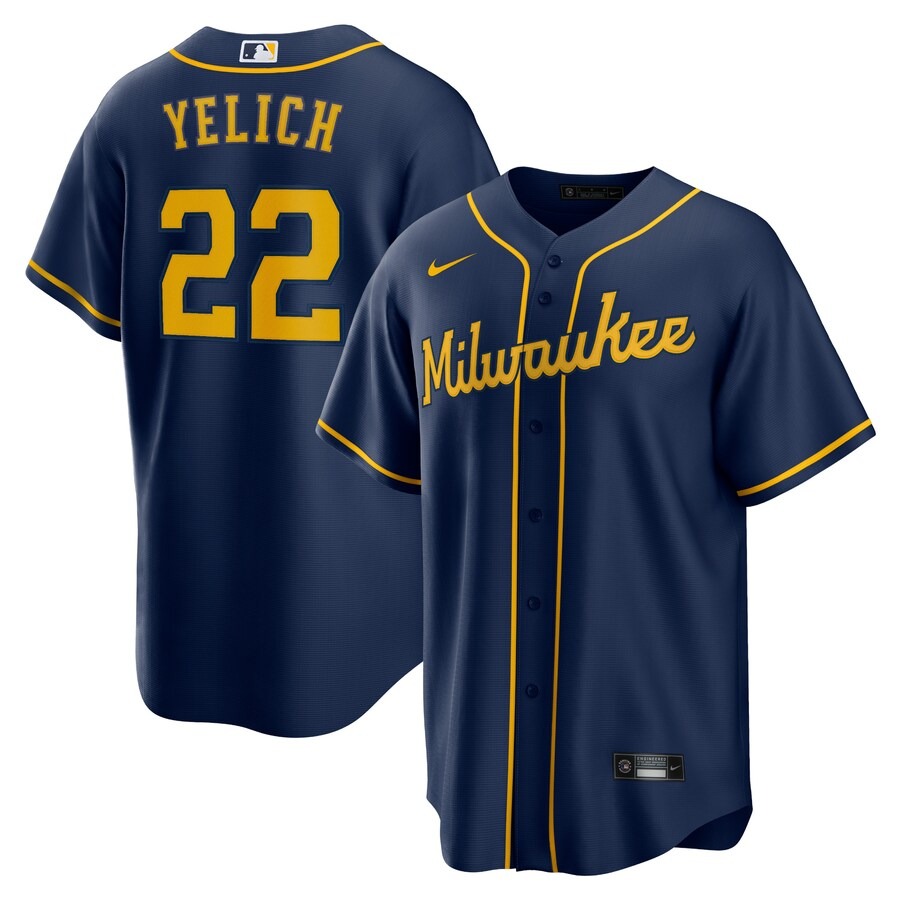 Men's Milwaukee Brewers Christian Yelich Nike Navy Alternate 2 Replica Jersey - Jersey