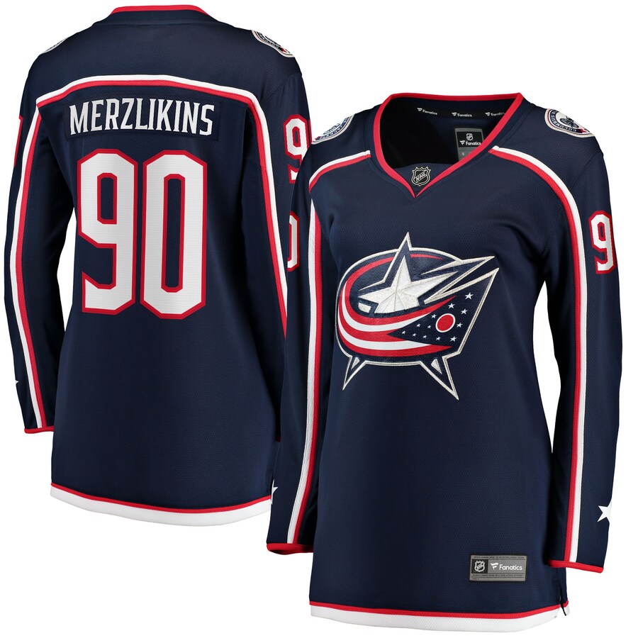 Women's Columbus Blue Jackets Elvis Merzlikins Fanatics Branded Navy Home Breakaway Jersey - Jersey