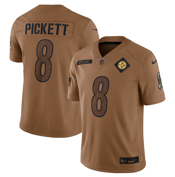 Men's Pittsburgh Steelers #8 Kenny Pickett 2023 Brown Salute To Service Limited Football Stitched Jersey - Jersey