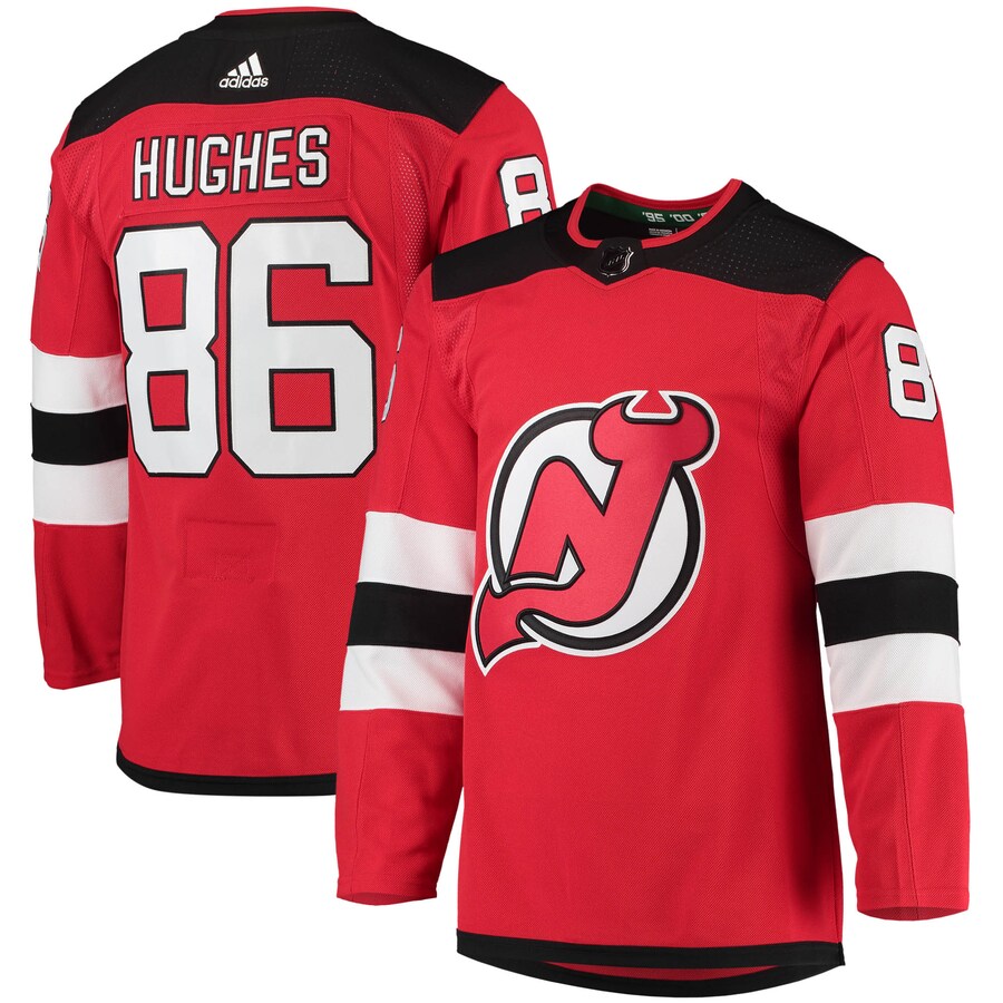 Men's New Jersey Devils Jack Hughes adidas Red Home Primegreen Authentic Pro Player Jersey - Jersey