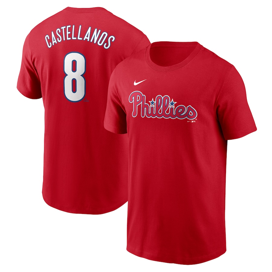 Men's Philadelphia Phillies Nick Castellanos Nike Red Fuse Name & Number T-Shirt - Jersey