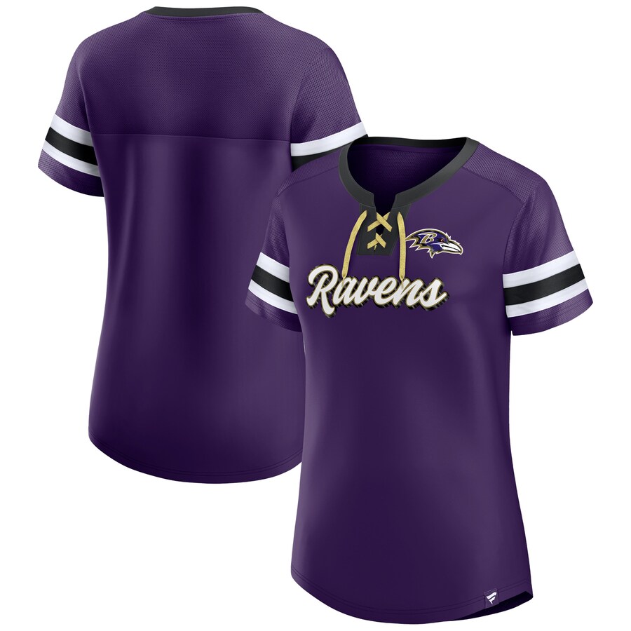 Women's Baltimore Ravens Fanatics Purple Original State Lace-Up T-Shirt - Jersey