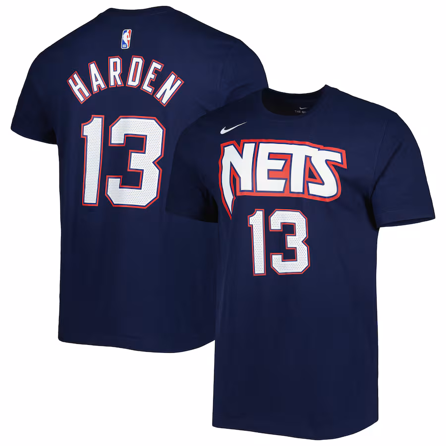 Men's Brooklyn Nets James Harden Nike Navy 2021/22 City Edition Name & Number T-Shirt - Jersey
