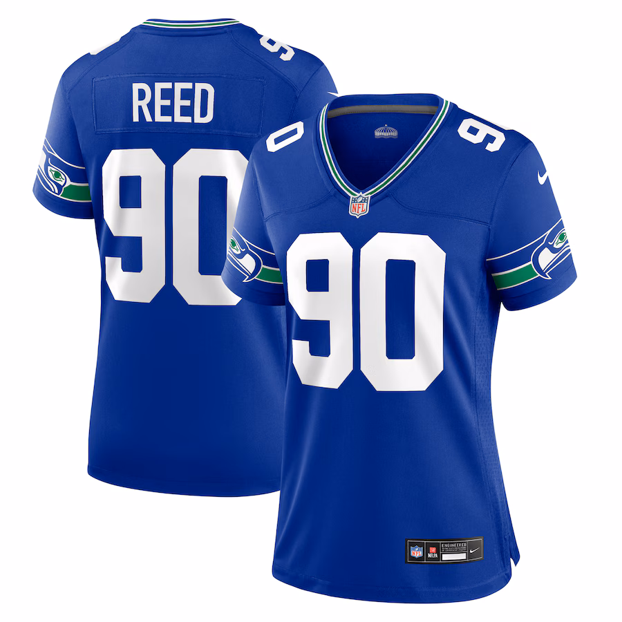 Women's Seattle Seahawks Jarran Reed Nike Royal Throwback Player Game Jersey - Jersey