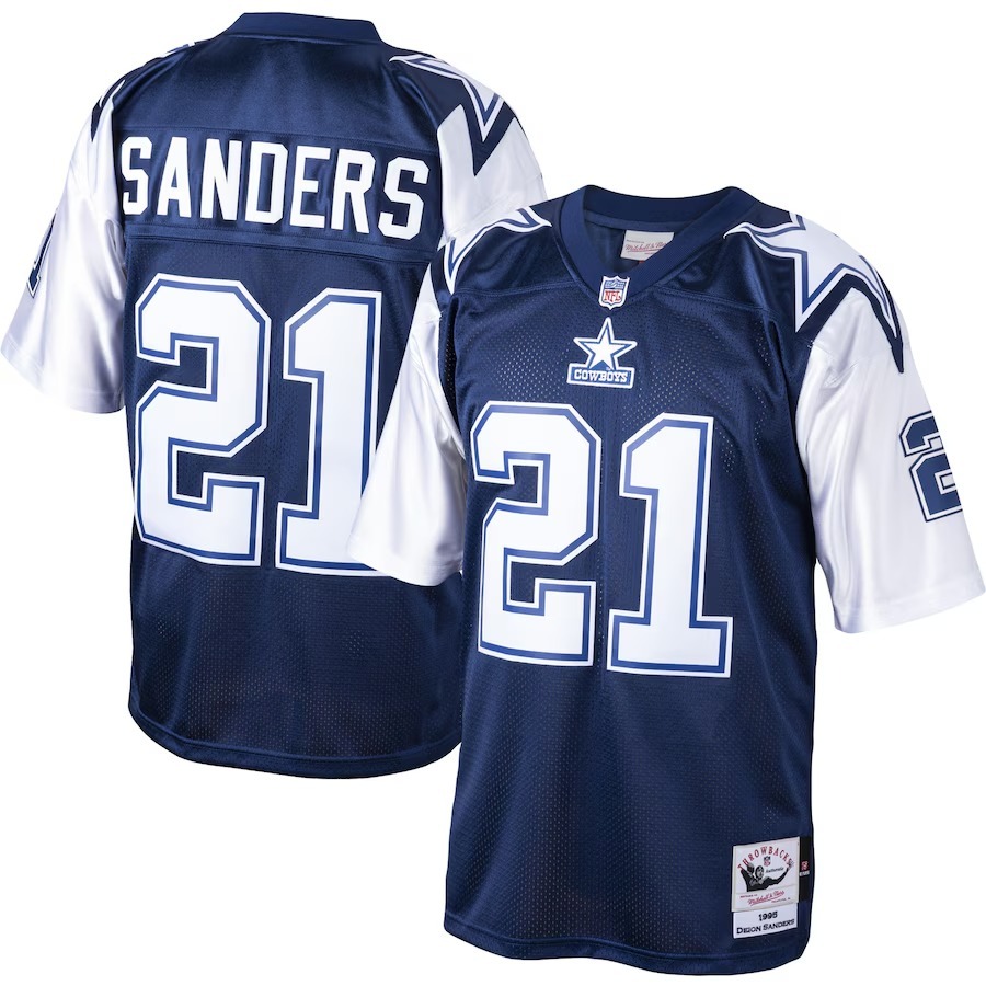 Men's Dallas Cowboys 1995 Deion Sanders Mitchell & Ness Navy Authentic Throwback Retired Player Jersey - Jersey