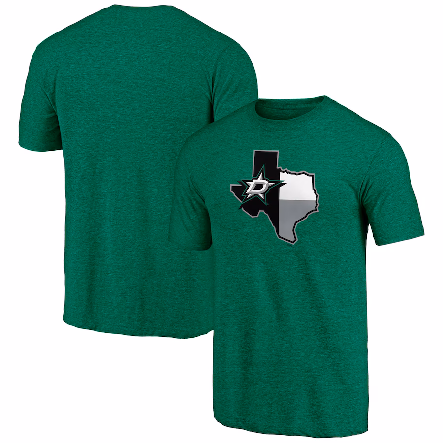Men's Dallas Stars Fanatics Heather Kelly Green Tri-Blend Block Party Shoot to Score T-Shirt - Jersey