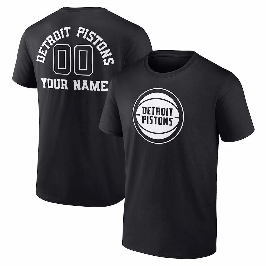 Men's Detroit Pistons Black Personalized Name & Number Monochrome T-Shirt - Jersey