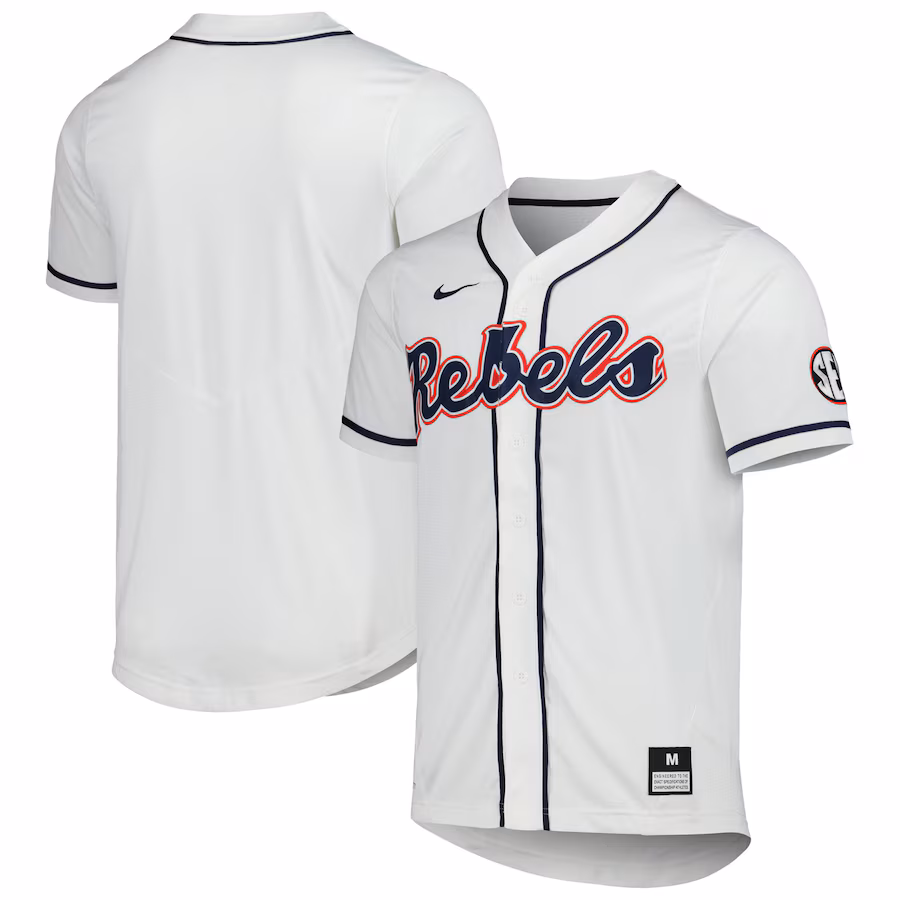 Men's Nike White Ole Miss Rebels Full-Button Replica Baseball Jersey - Jersey