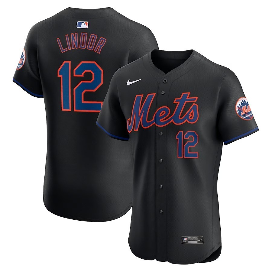 Men's New York Mets Francisco Lindor Nike Black Alternate Elite Player Jersey - Jersey