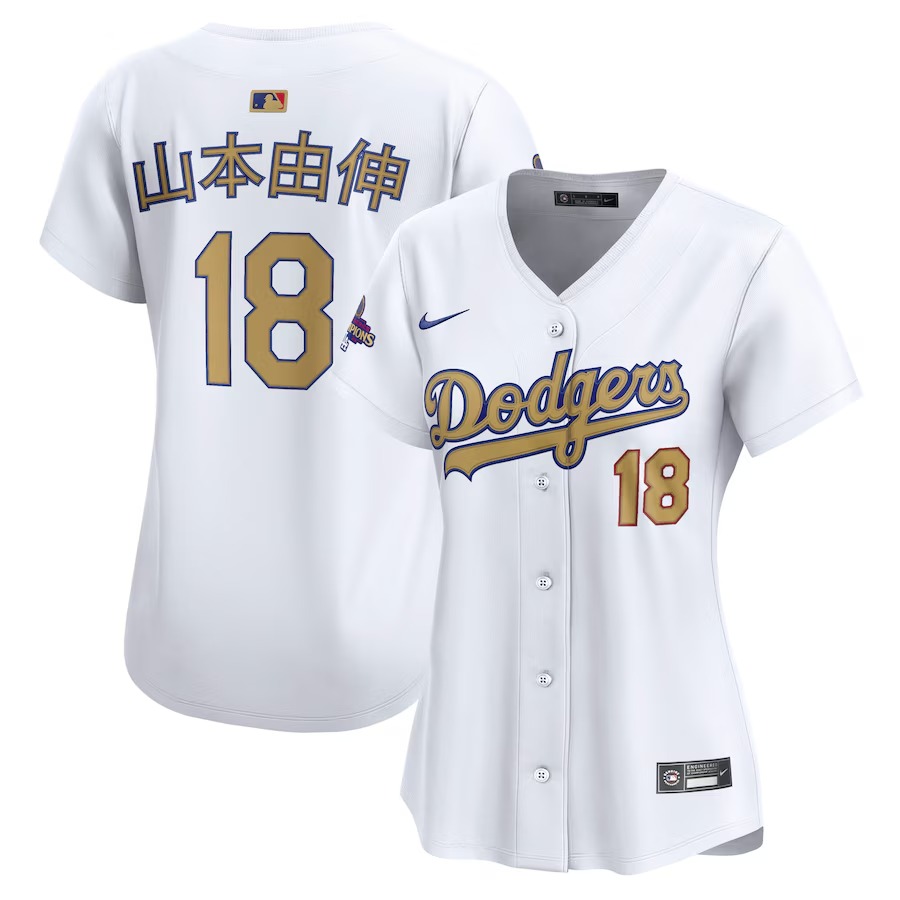 Women's Los Angeles Dodgers Yoshinobu Yamamoto Nike White 2025 Gold Collection Kanji Limited Jersey - Jersey