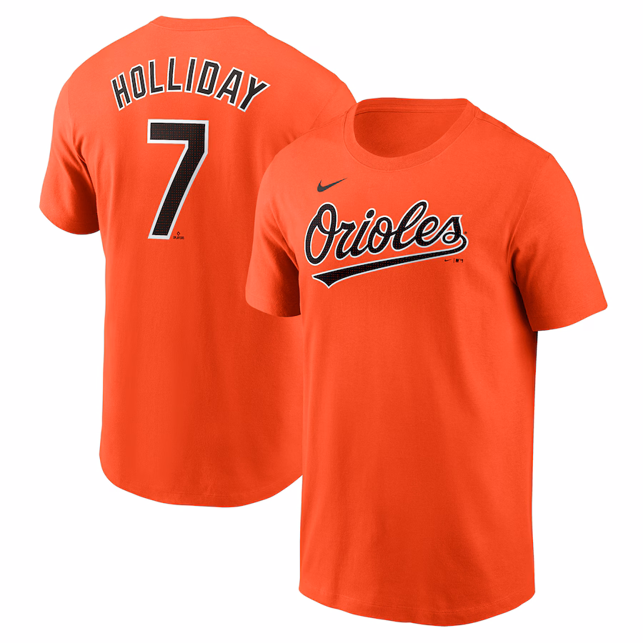 Men's Baltimore Orioles Jackson Holliday Nike Orange Fuse Name & Number T-Shirt - Jersey