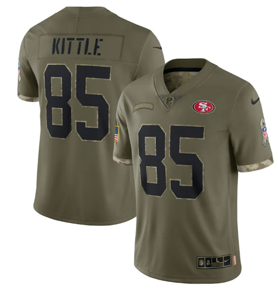 Men's San Francisco 49ers #85 George Kittle 2022 Olive Salute To Service Limited Stitched Jersey - Jersey
