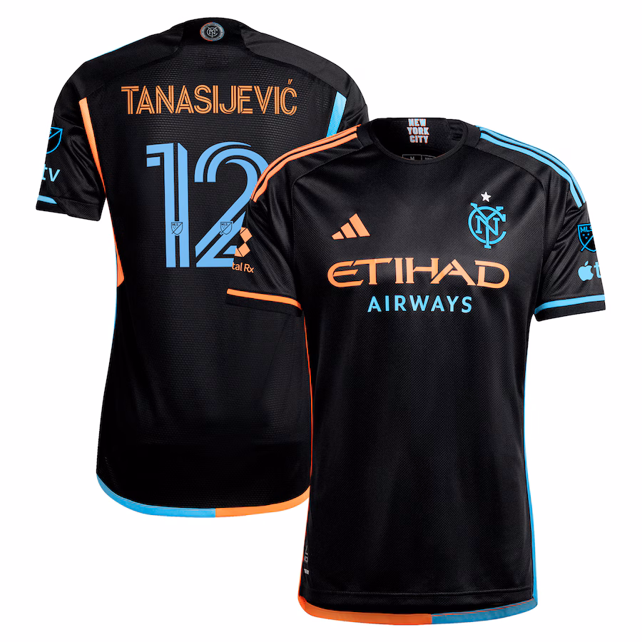 Men's New York City FC Strahinja Tanasijevic adidas Black 2024 24/7 Kit Authentic Player Jersey - Jersey