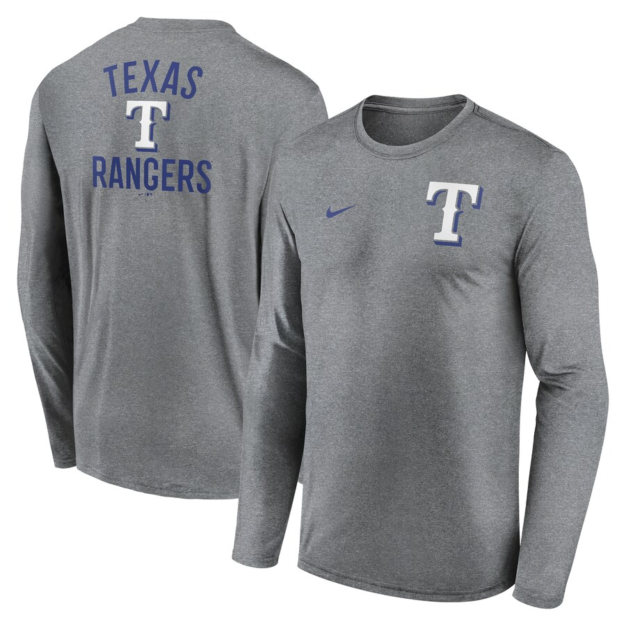 Men's Texas Rangers Nike Heather Charcoal 2-Hit Legend Performance Long Sleeve T-Shirt - Jersey
