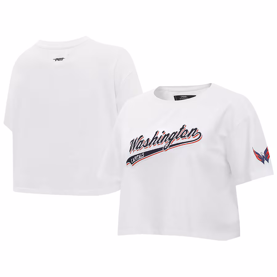 Women's Washington Capitals Pro Standard White Boxy Script Tail Cropped T-Shirt - Jersey