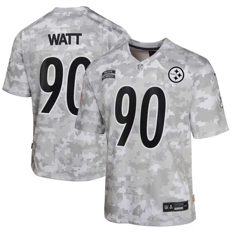Youth Pittsburgh Steelers T.J. Watt Nike Arctic Camo 2024 Salute to Service Game Jersey - Jersey