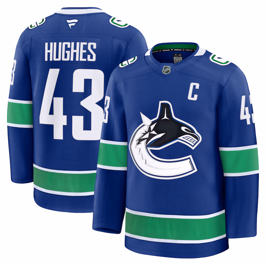 Men's Vancouver Canucks Quinn Hughes Fanatics Blue Home Premium Jersey - Jersey