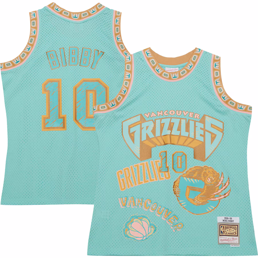 Men's Vancouver Grizzlies Mike Bibby Mitchell & Ness Mint 1998/99 Swingman Sidewalk Sketch Jersey - Jersey