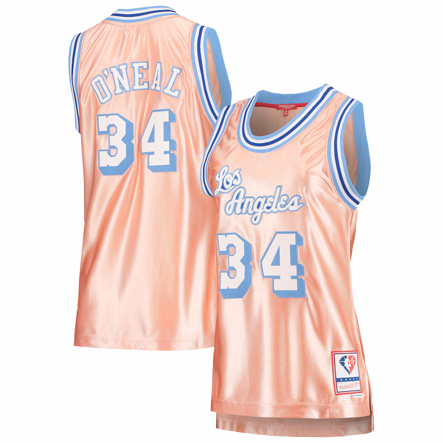 Women's Los Angeles Lakers Shaquille O'Neal Mitchell & Ness Pink 75th Anniversary Rose Gold 1996 Swingman Jersey - Jersey