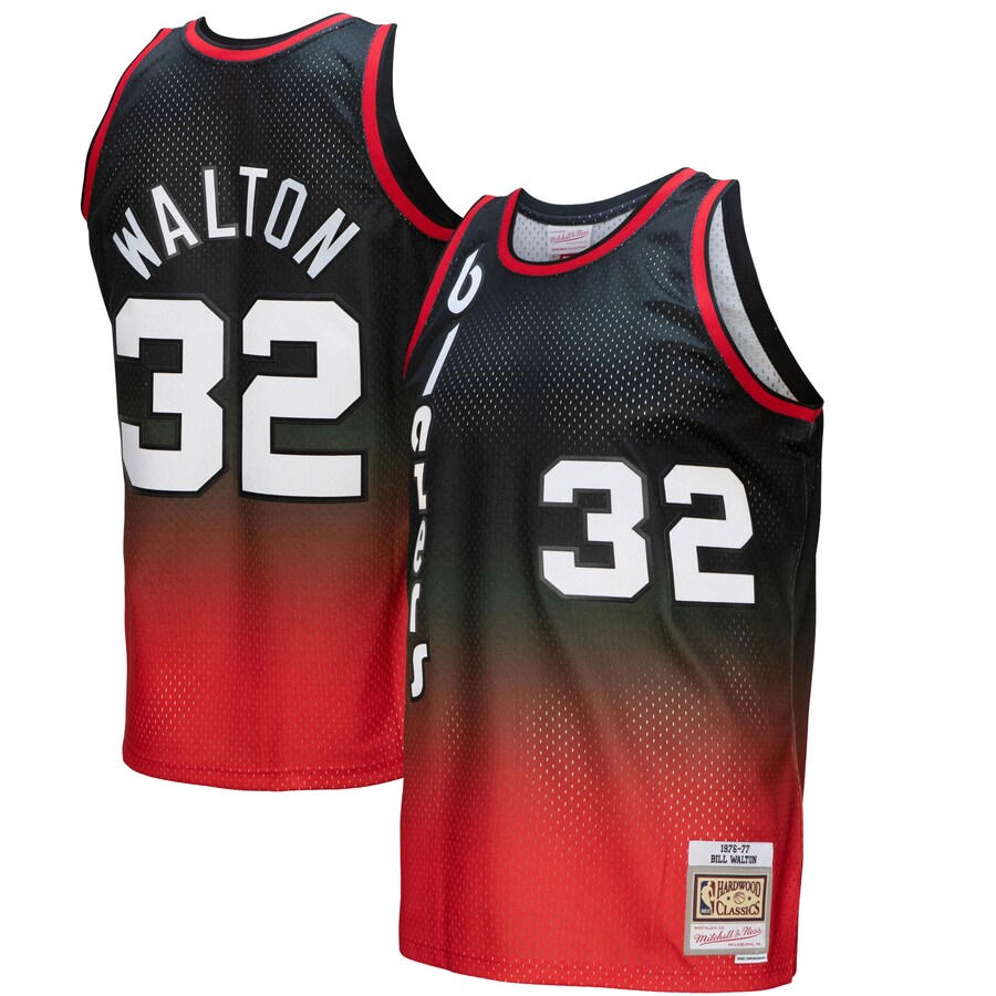 Men's Portland Trail Blazers Bill Walton Mitchell & Ness Red/Black 1976/77 Hardwood Classics Fadeaway Swingman Player Jersey - Jersey