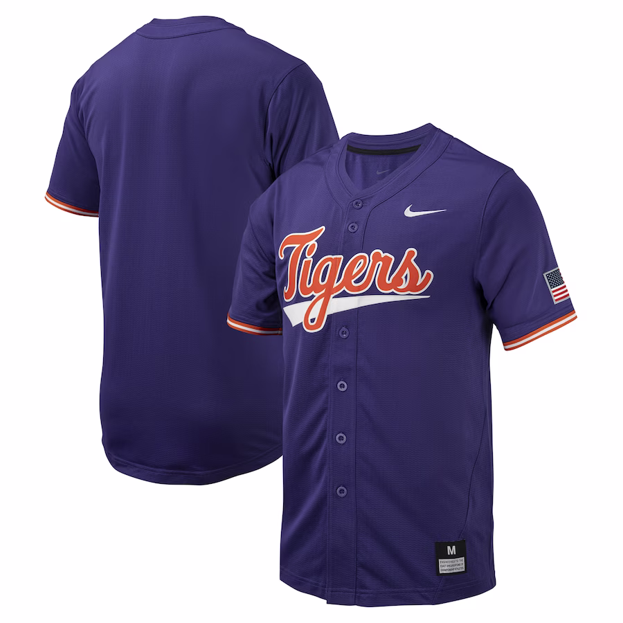 Clemson Tigers Nike Replica Full-Button Baseball Jersey - Purple - Jersey