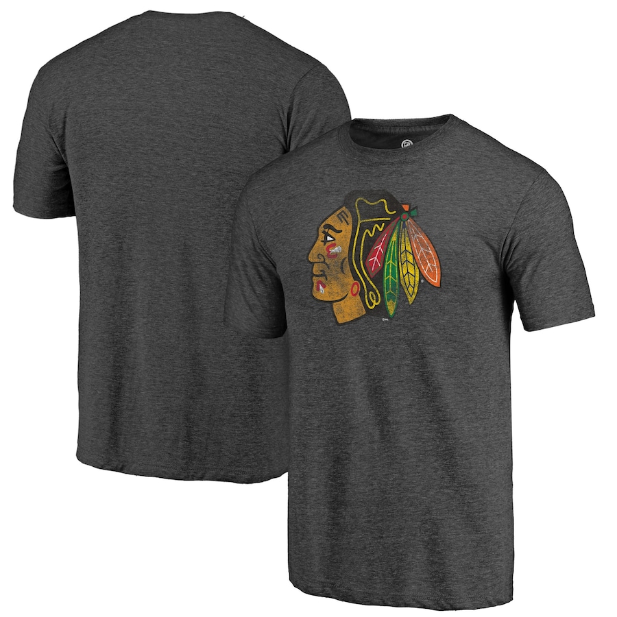 Men's Chicago Blackhawks Charcoal Distressed Tri-Blend T-Shirt - Jersey