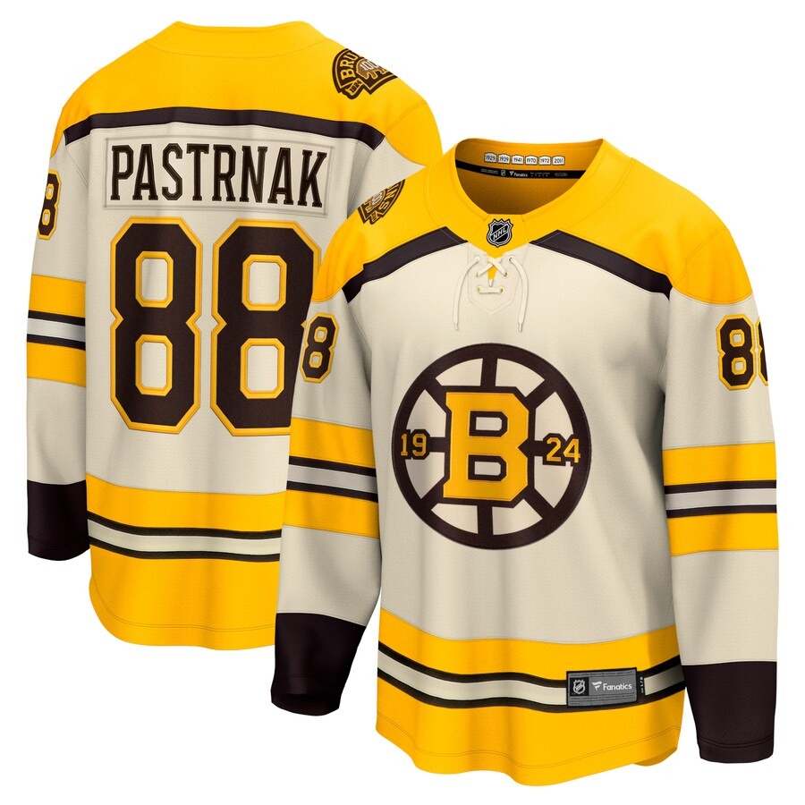 Men's Boston Bruins David Pastrnak Fanatics Branded Cream 100th Anniversary Premier Breakaway Player Jersey - Jersey