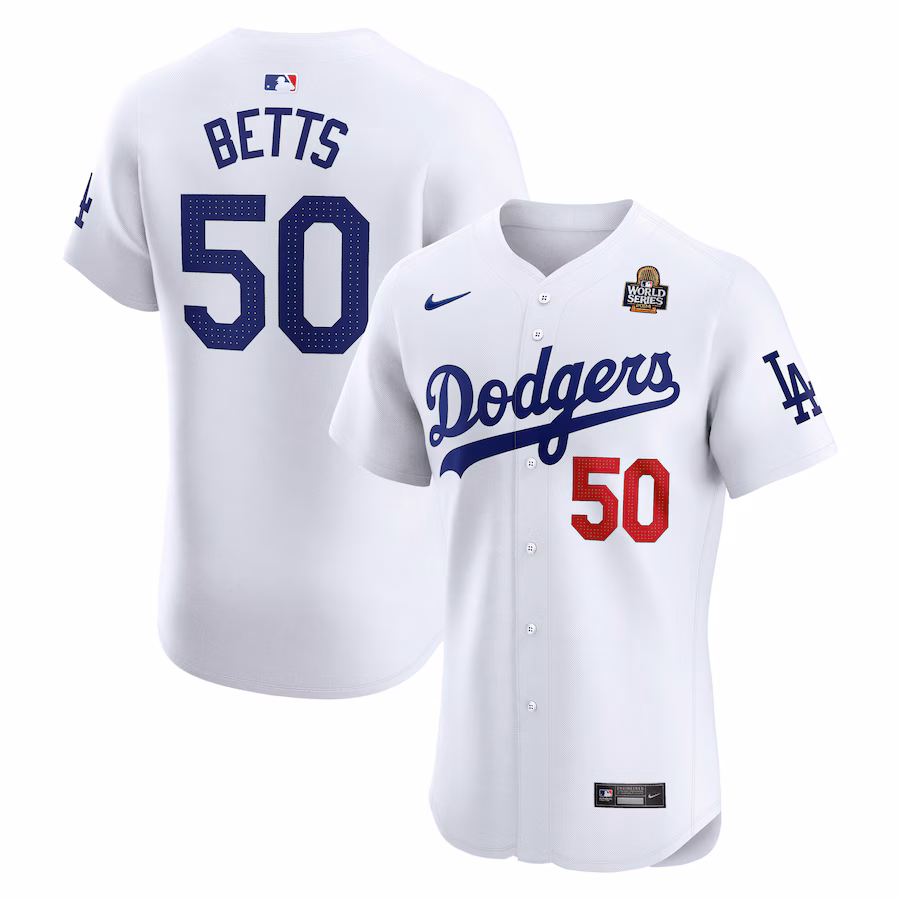 Men's Los Angeles Dodgers Mookie Betts Nike White 2024 World Series Home Elite Player Jersey - Jersey