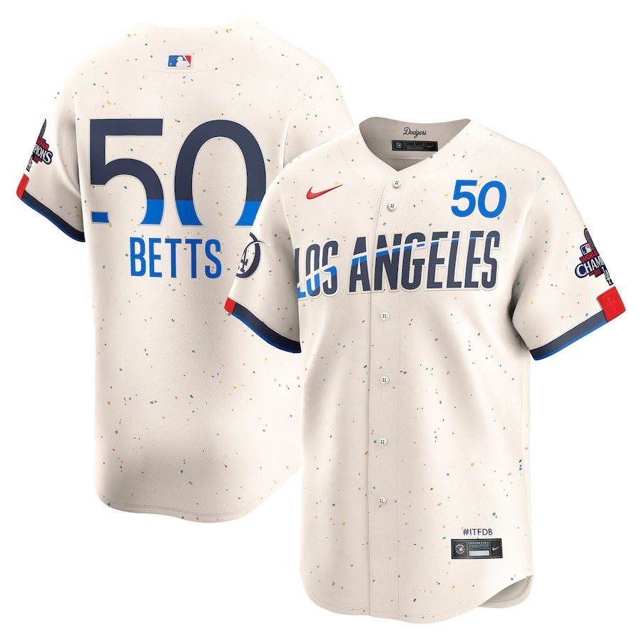 Men's Los Angeles Dodgers Mookie Betts Nike Cream 2024 World Series Champions City Connect Limited Player Jersey - Jersey