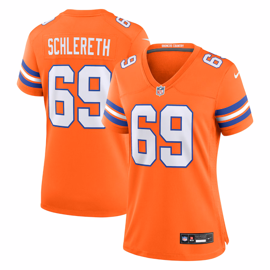 Women's Denver Broncos Mark Schlereth Nike Orange Mile High Collection 1977 Throwback Retired Player Game Jersey - Jersey