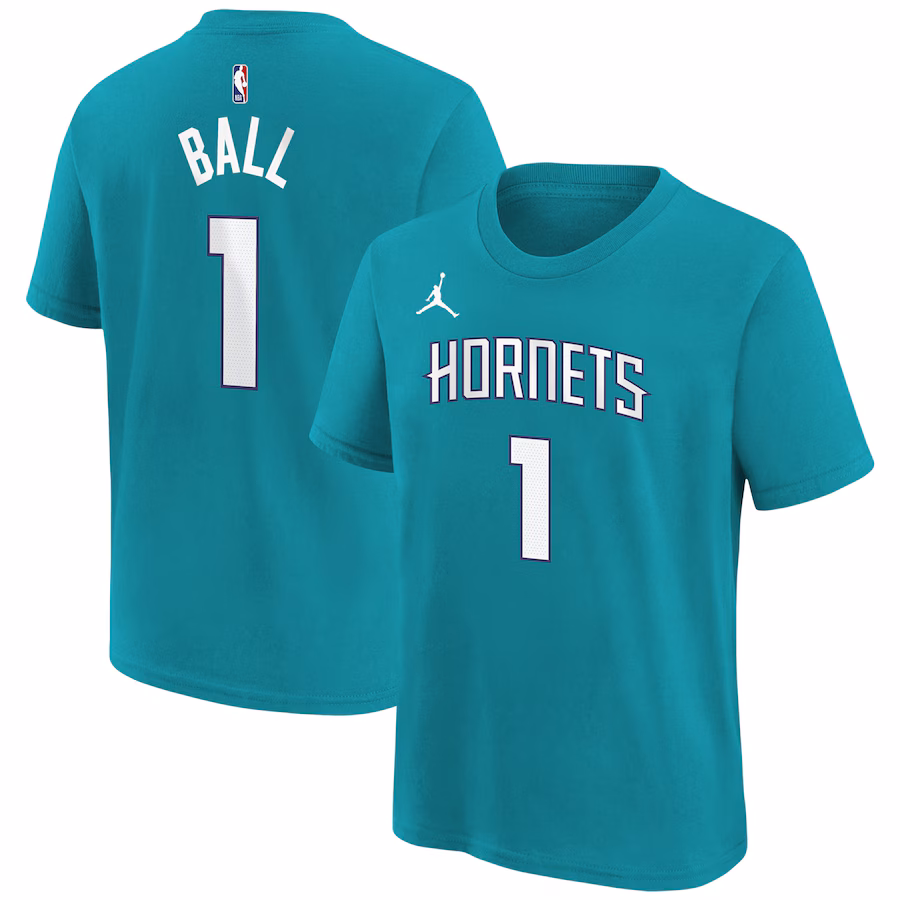 Youth Charlotte Hornets LaMelo Ball Jordan Brand Teal Icon Name & Number T-Shirt - Jersey