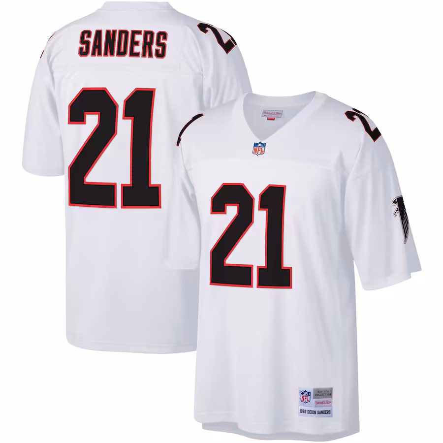 Men's Atlanta Falcons Deion Sanders Mitchell & Ness White Big & Tall 1992 Retired Player Replica Jersey - Jersey
