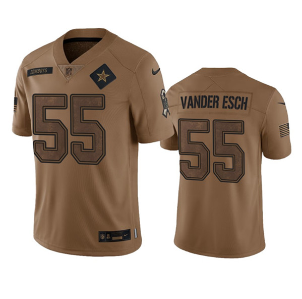 Men's Dallas Cowboys #55 Leighton Vander Esch 2023 Brown Salute To Service Limited Football Stitched Jersey - Jersey