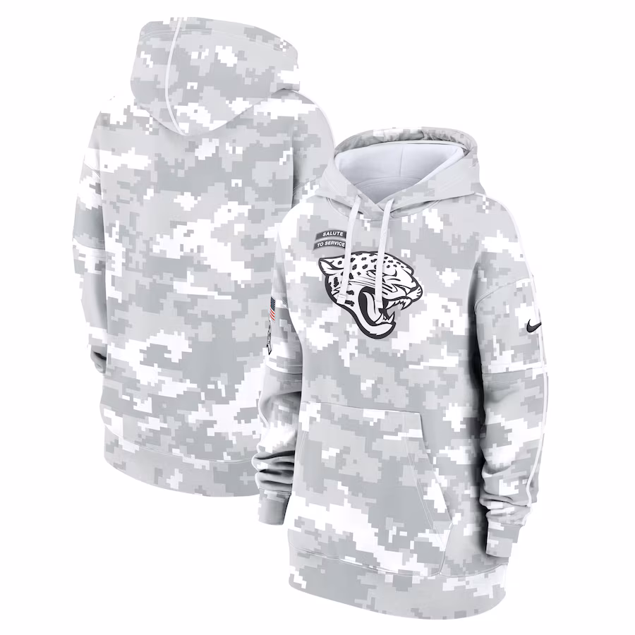 Women's Jacksonville Jaguars Nike Arctic Camo 2024 Salute To Service Club Fleece Pullover Hoodie - Jersey
