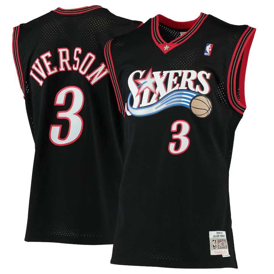 Men's Philadelphia 76ers Allen Iverson Mitchell & Ness Black 2000/01 Hardwood Classics Swingman Jersey - Jersey