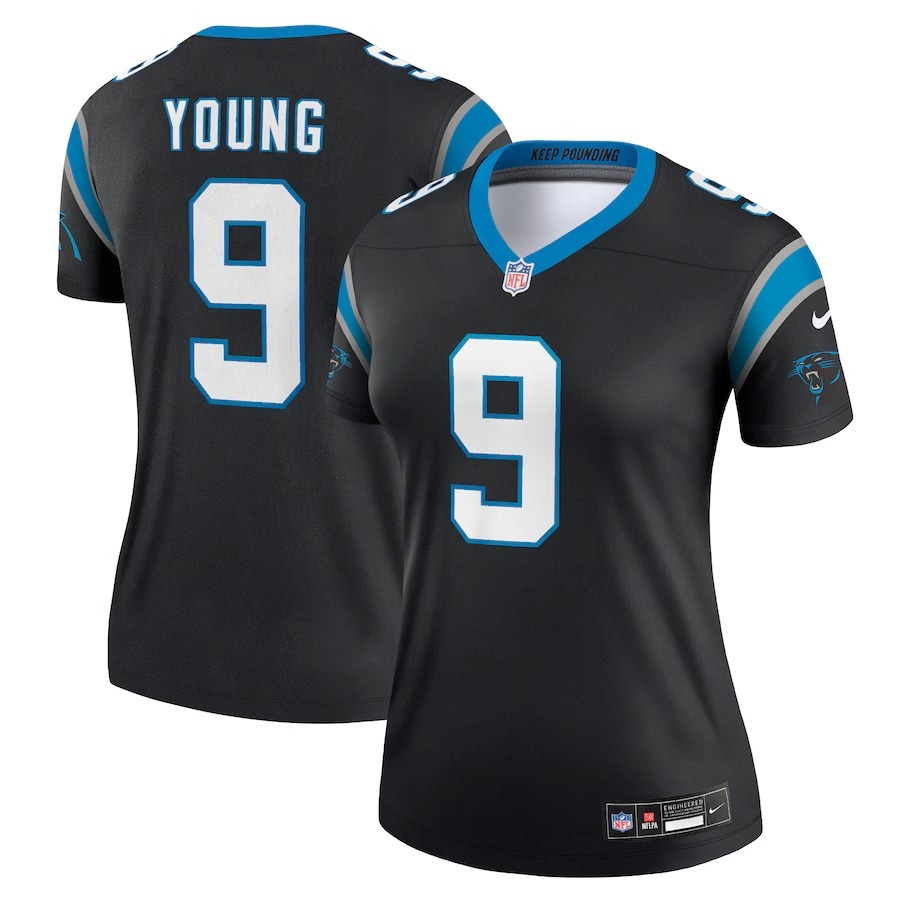 Women's Carolina Panthers Bryce Young Nike Black Legend Player Performance Top - Jersey