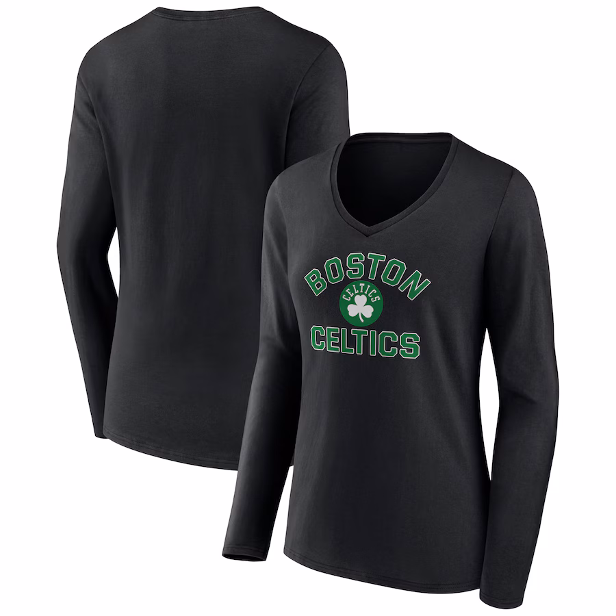 Women's Boston Celtics  Black Overtime V-Neck Long Sleeve T-Shirt - Jersey