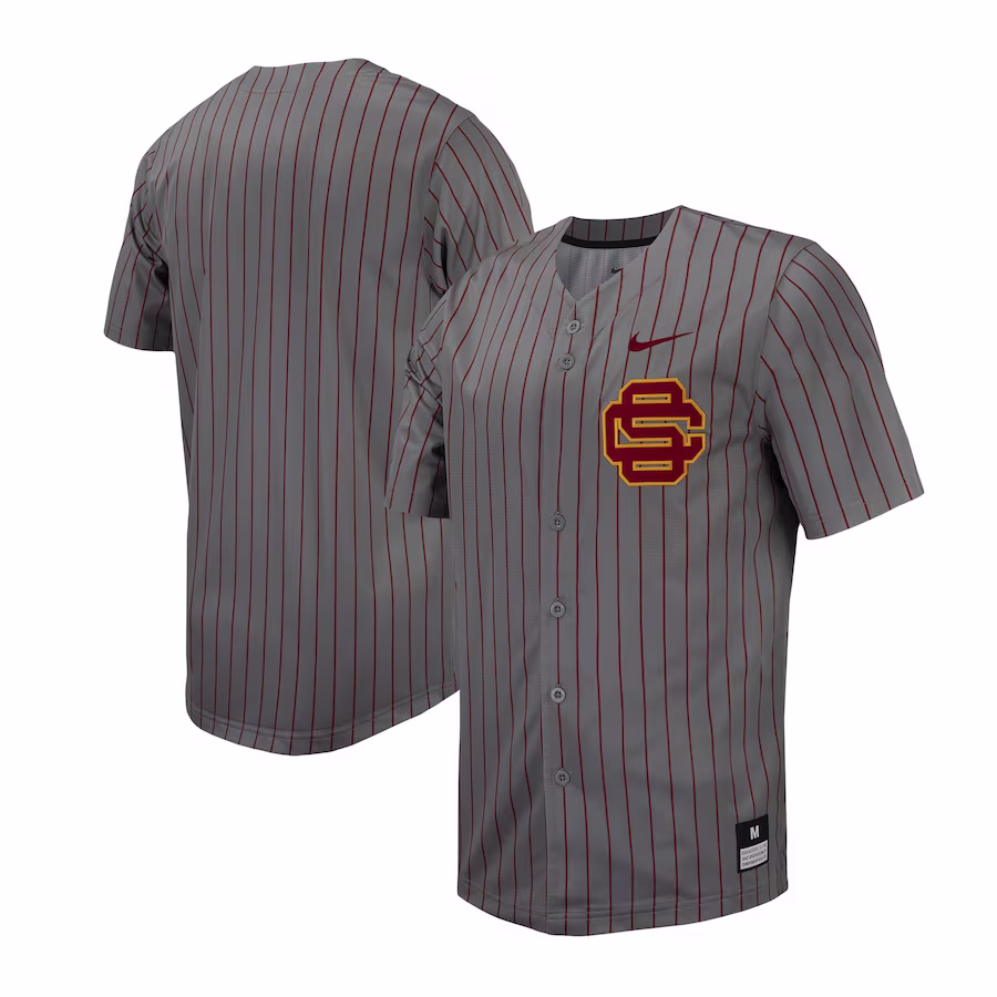 USC Trojans Nike Pinstripe Replica Full-Button Baseball Jersey - Steel - Jersey