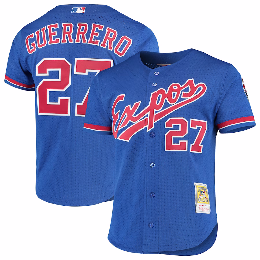 Men's Montreal Expos Vladimir Guerrero Mitchell & Ness Royal Cooperstown Collection Mesh Batting Practice Button-Up Jersey - Jersey