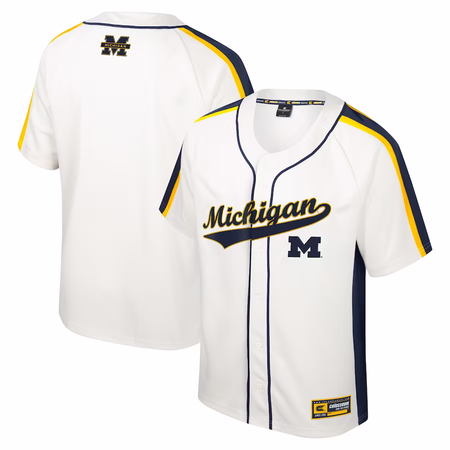 Michigan Wolverines Colosseum Ruth Button-Up Baseball Jersey - Cream - Jersey