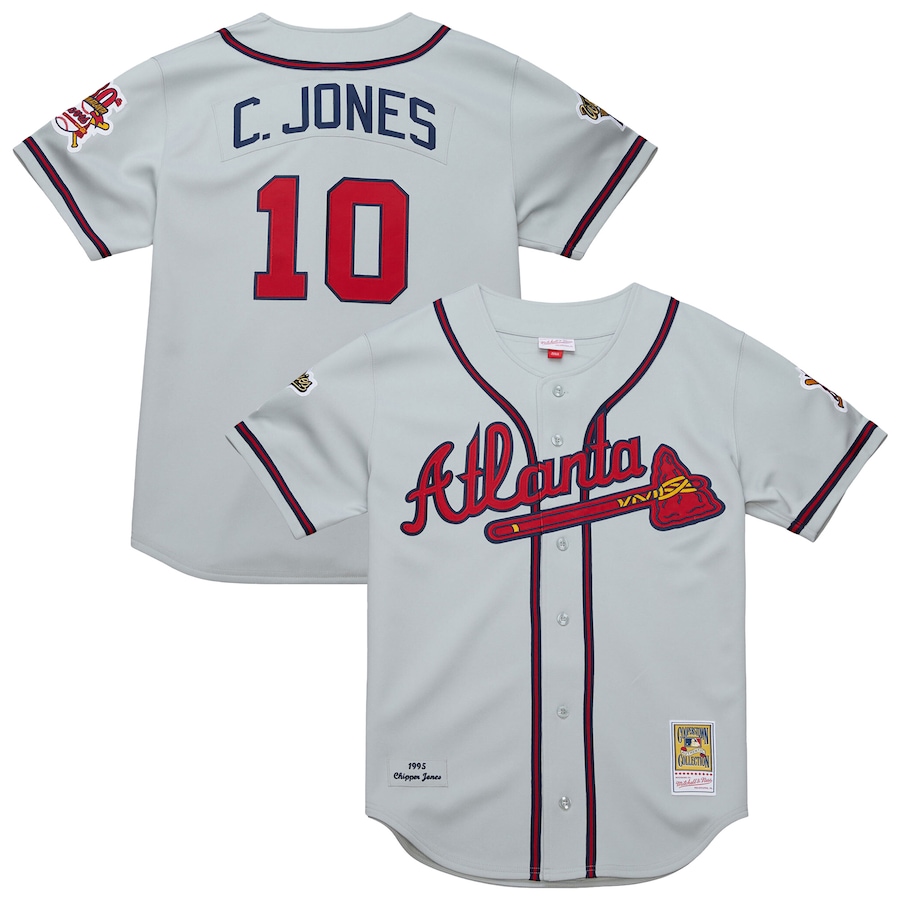 Men's Atlanta Braves Chipper Jones Mitchell & Ness Gray 1995 Throwback Authentic Jersey - Jersey