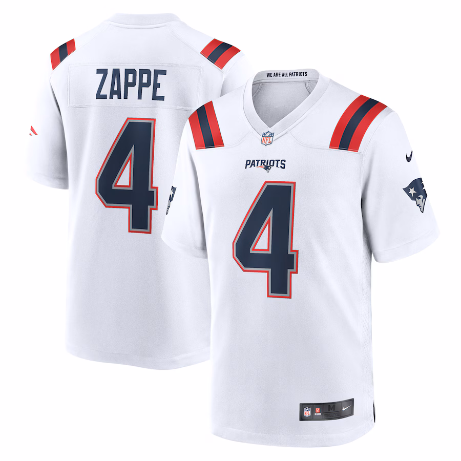 Men's New England Patriots Bailey Zappe Nike White Game Player Jersey - Jersey