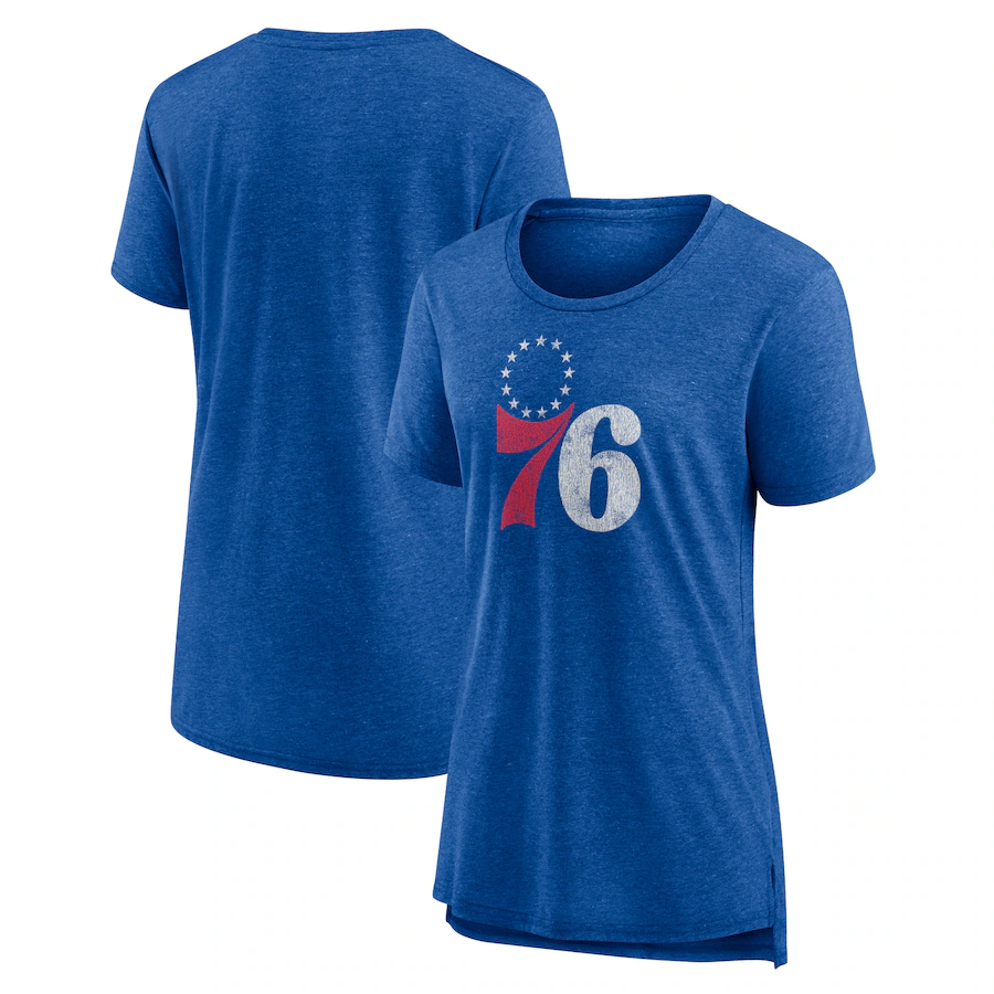 Women's Philadelphia 76ers Heather Royal Distressed Logo Tri-Blend T-Shirt - Jersey
