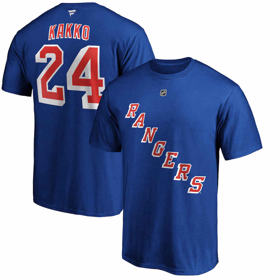 Men's New York Rangers Kaapo Kakko Fanatics Blue Player Authentic Stack Name & Number T-Shirt - Jersey