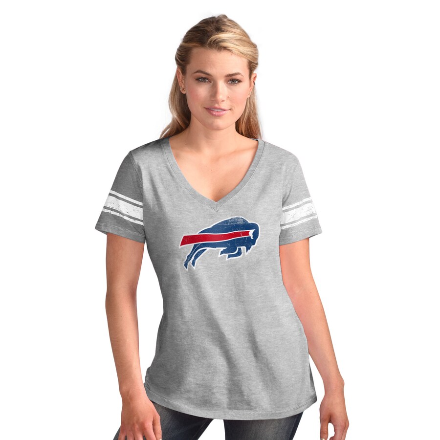 Women's Buffalo Bills  G-III 4Her by Carl Banks Heather Gray First Pick Distressed V-Neck T-Shirt - Jersey