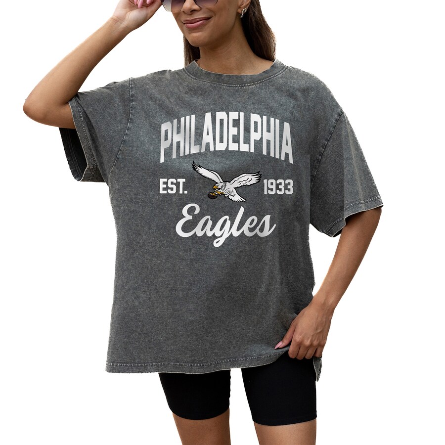Women's Philadelphia Eagles Gameday Couture Grey Throwback Oversized Snow Wash T-Shirt - Jersey