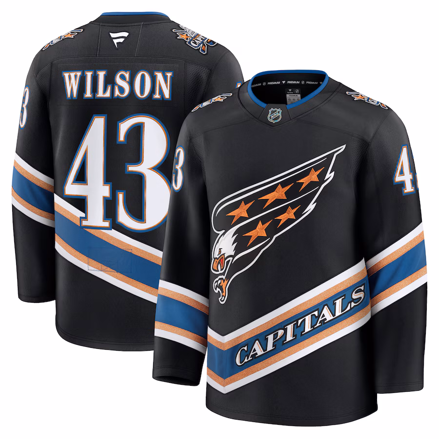Men's Washington Capitals Tom Wilson Fanatics Black Alternate 50th Anniversary Premium Jersey - Jersey