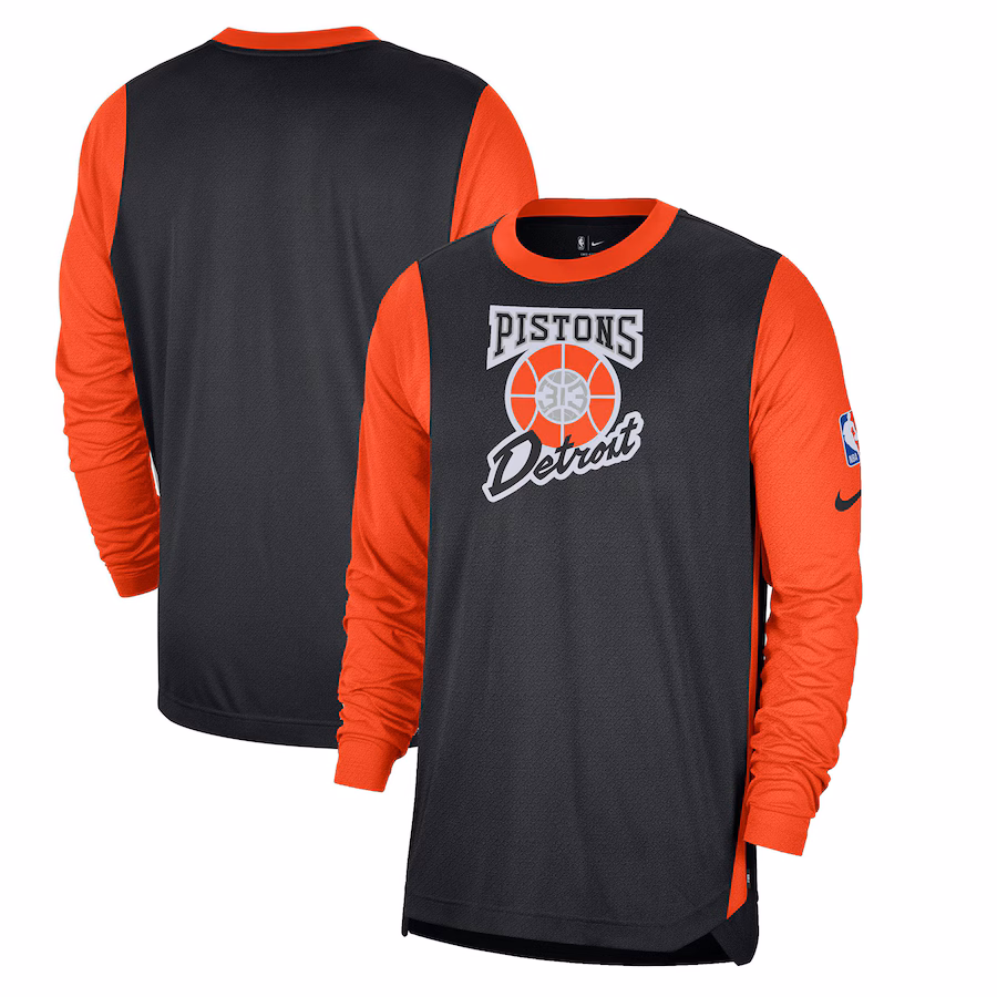 Men's Detroit Pistons Nike Black 2024/25 City Edition Authentic Pregame Performance Long Sleeve Shooting T-Shirt - Jersey
